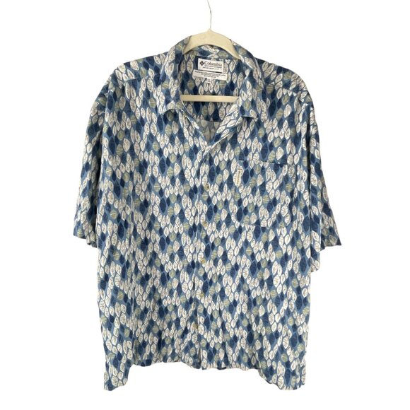 Columbia Men's XL Short-Sleeve Leaf Print Shirt Blue White Lightweight Vacation - Picture 6 of 7